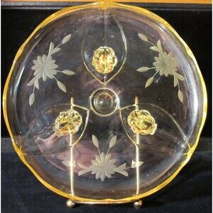 Vintage Yellow Lancaster Depression Glass Cake Plate